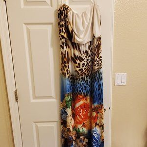 STRAPLESS MAXI DRESS STUNNING FLORAL LEOPARD PRINT SZ 8
